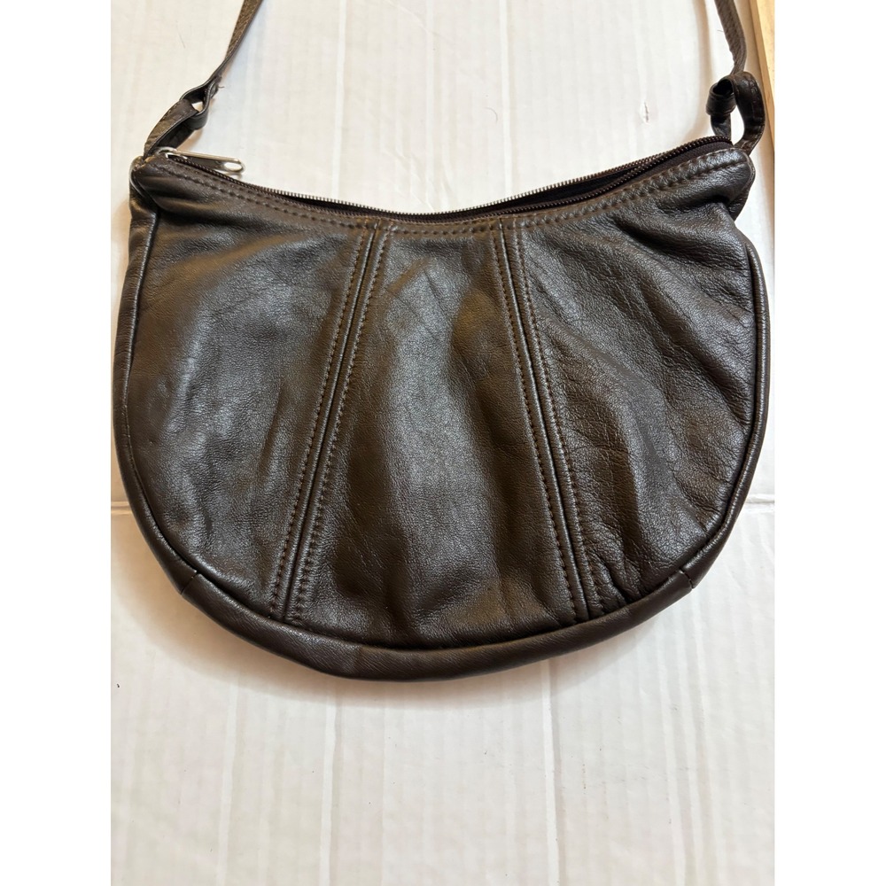 Vintage Dark Brown Leather Crossbody Bag Small Hobo Shoulder Purse Stitch Detail